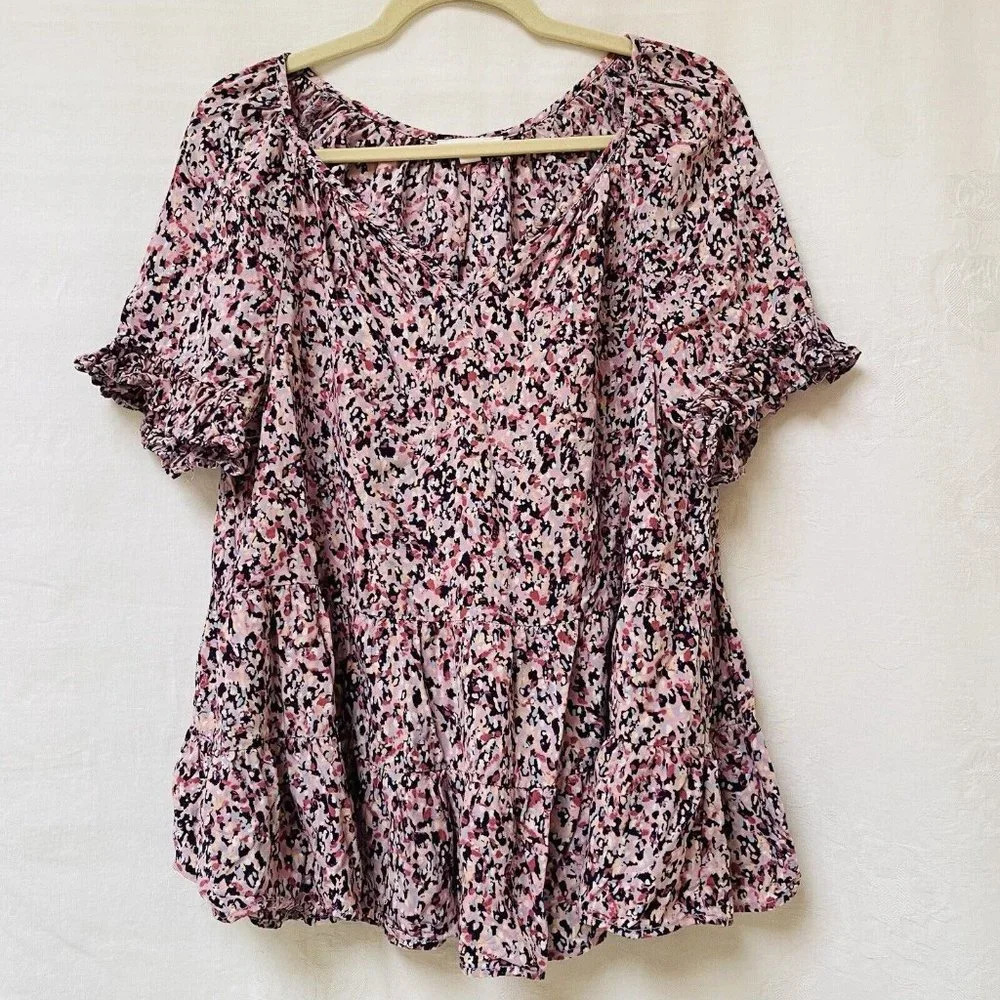 Beach Lunch Lounge Blouse Women Small Annina Pink Blue Cottage Geometric Office